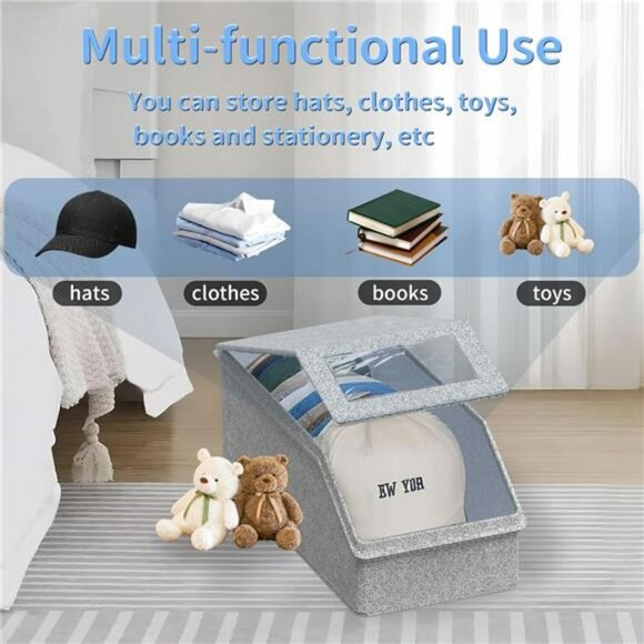 Hat storage box baseball cap organizer stackable closet container holds 20 caps - Picture 6 of 7